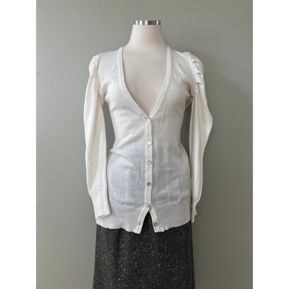 Ivory Long Sleeve Button Front Women’s Sweater Top Shirt szM by Allison Brittney - Picture 2 of 11